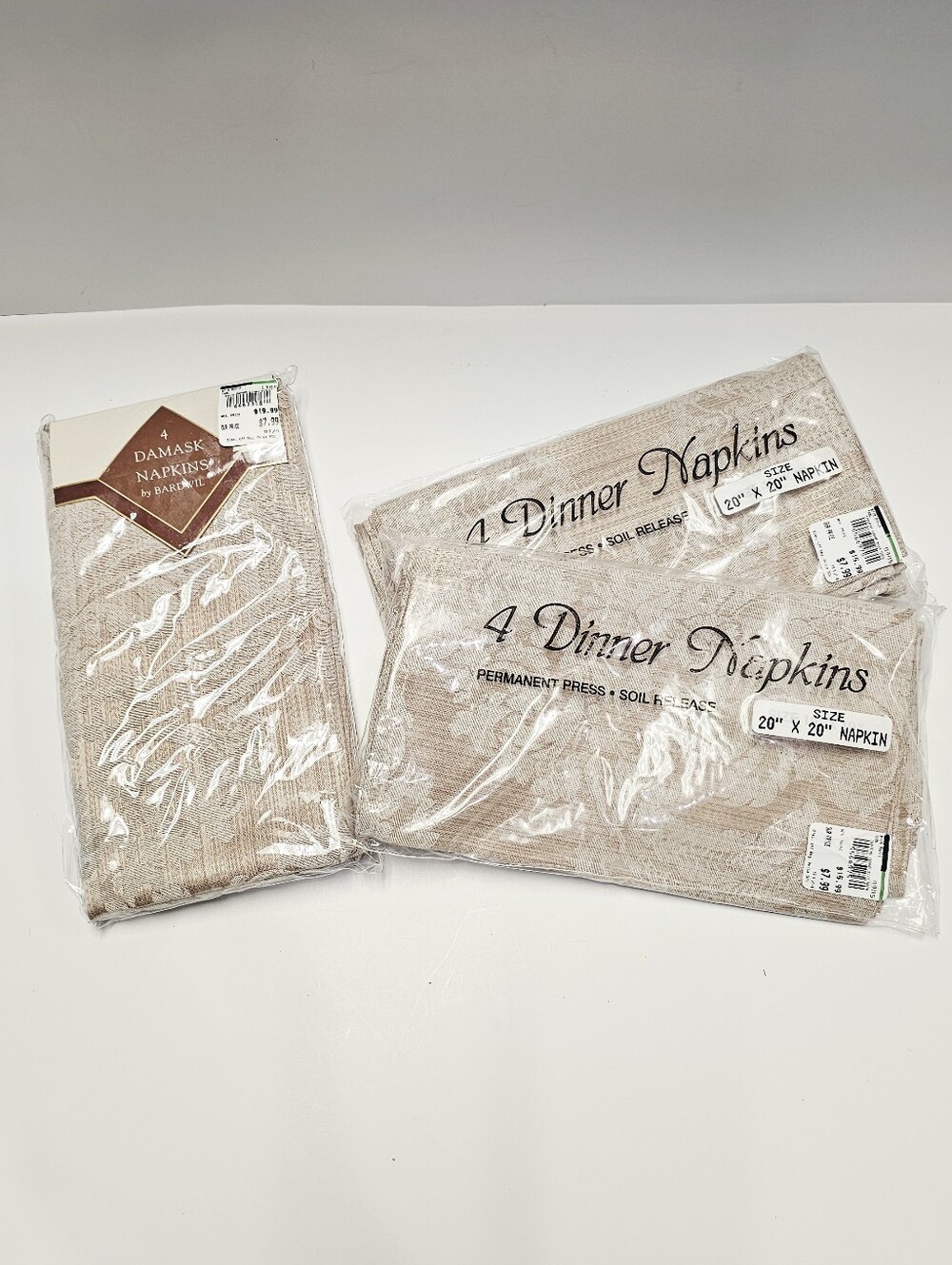 Bardwil Linens Beige Damask Dinner Napkins 20X20 Deadstock